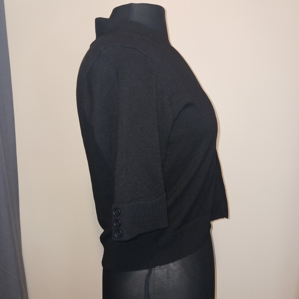 Dark Academia Witchy Black Short Sleeve Open Front Cropped Shrug Cardigan M - Picture 3 of 6